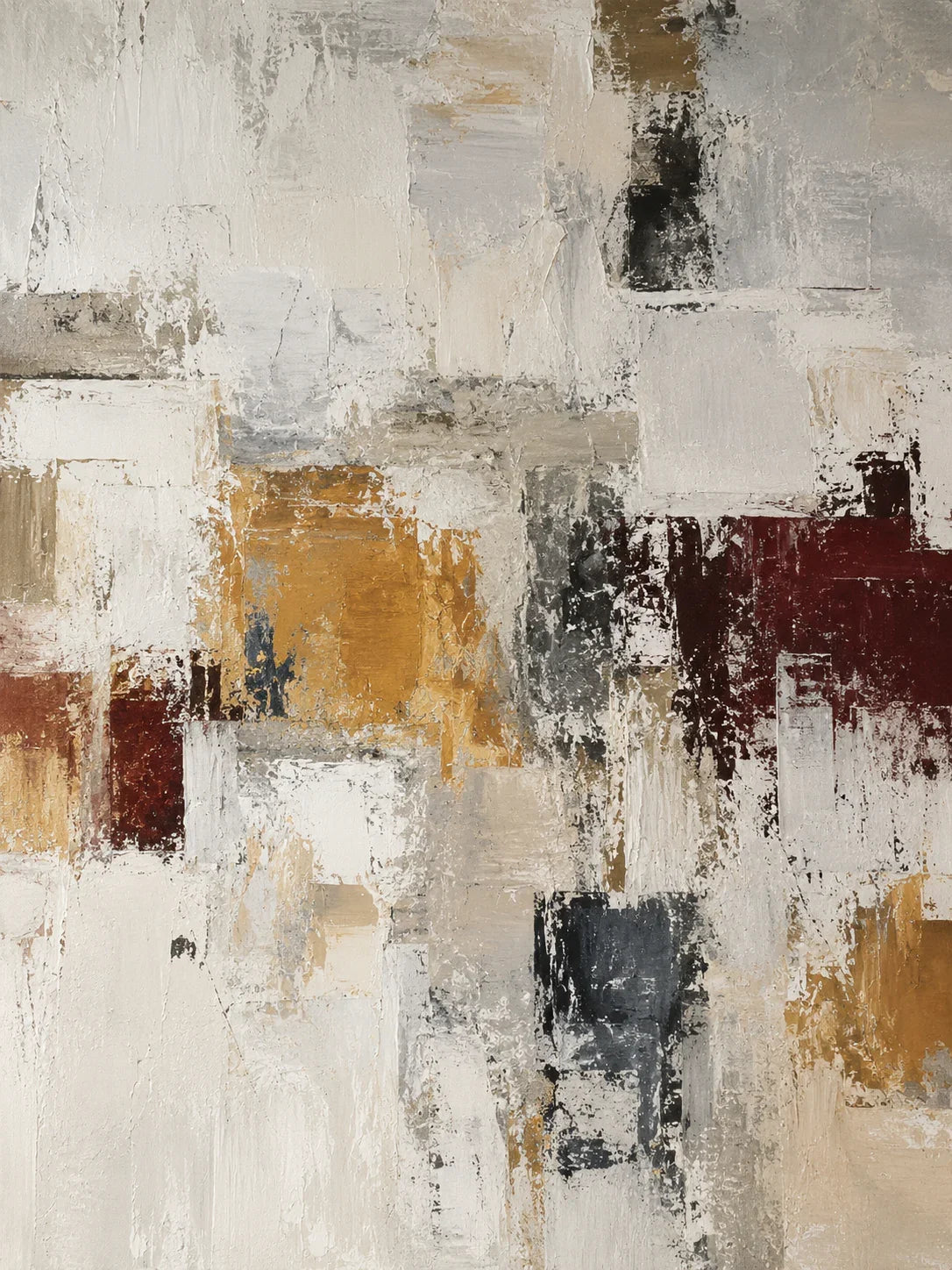 Ochre and Burgundy Blocks on Ivory Abstract Wall Art artwork view | Olyrel