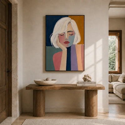 Blonde Reverie Portrait Wall Art styled in a entryway | Olyrel