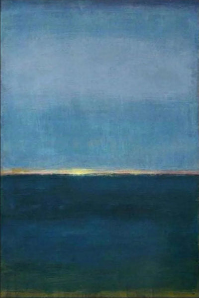 Blue Stillness with a Golden Horizon Wall Art artwork view | Olyrel