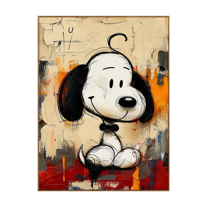 Black-Eared Cartoon Puppy on a Colorful Ground Wall Art | Olyrel