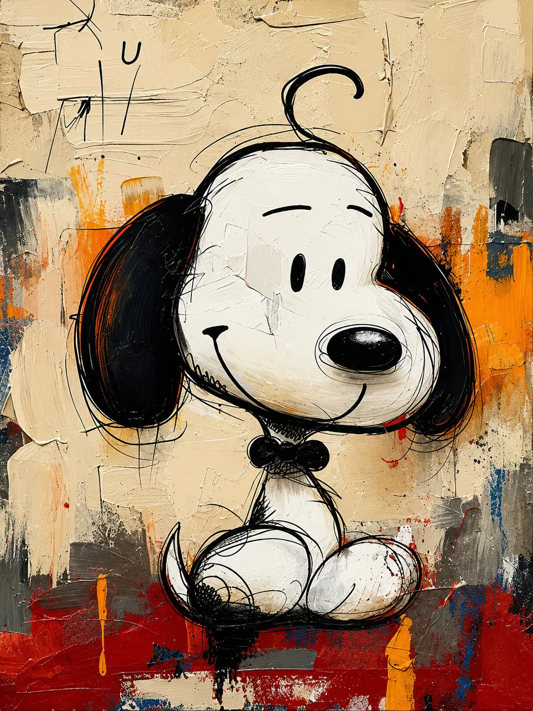 Black-Eared Cartoon Puppy on a Colorful Ground Wall Art artwork view | Olyrel