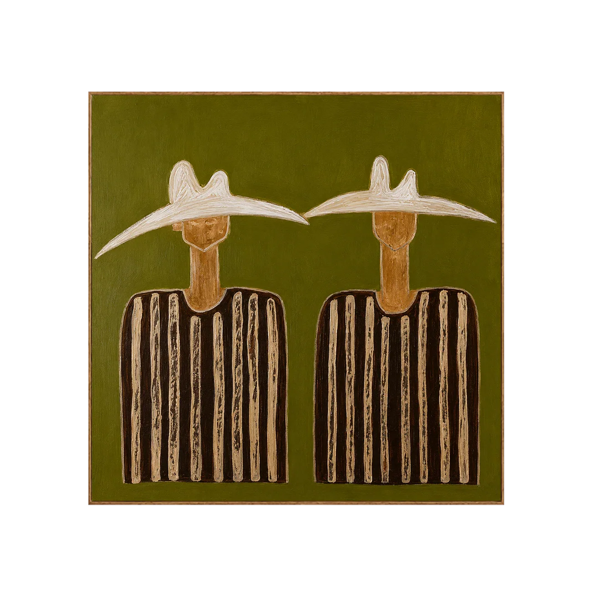 Two White Hats and Striped Shirts on Olive Wall Art | Olyrel