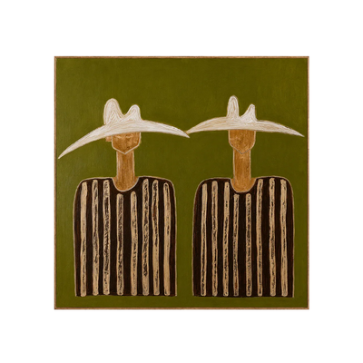 Two White Hats and Striped Shirts on Olive Wall Art | Olyrel