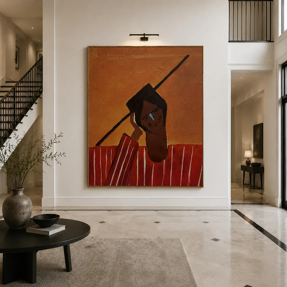 Angular Portrait in a Red Striped Shirt Wall Art styled interior scene 1 | Olyrel