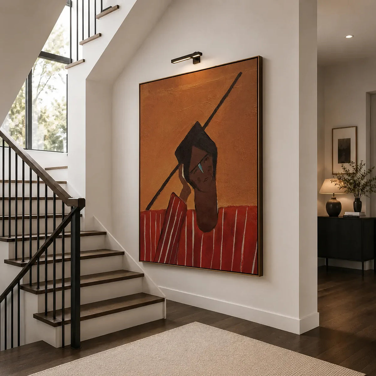 Angular Portrait in a Red Striped Shirt Wall Art styled interior scene 2 | Olyrel
