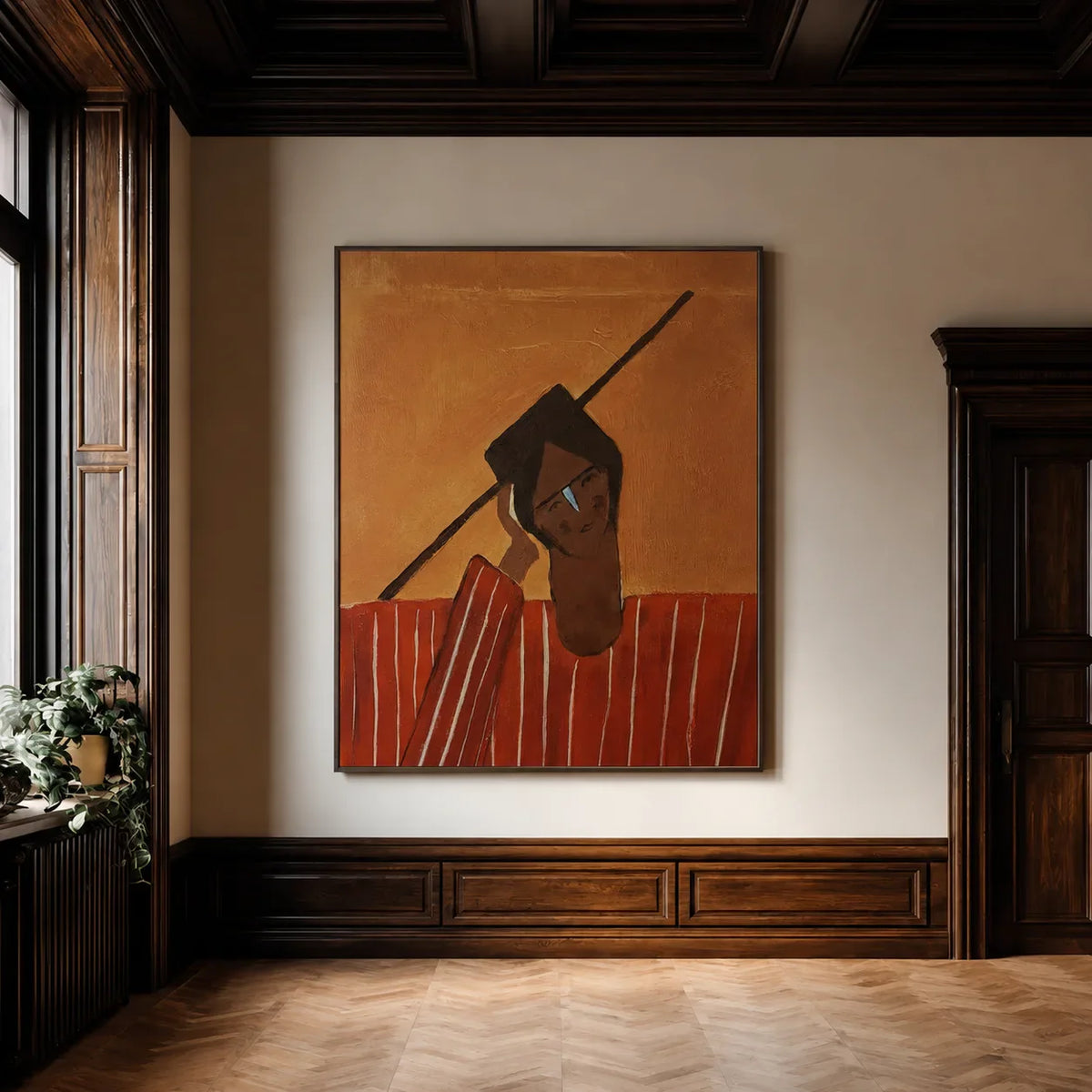 Angular Portrait in a Red Striped Shirt Wall Art styled interior scene 3 | Olyrel