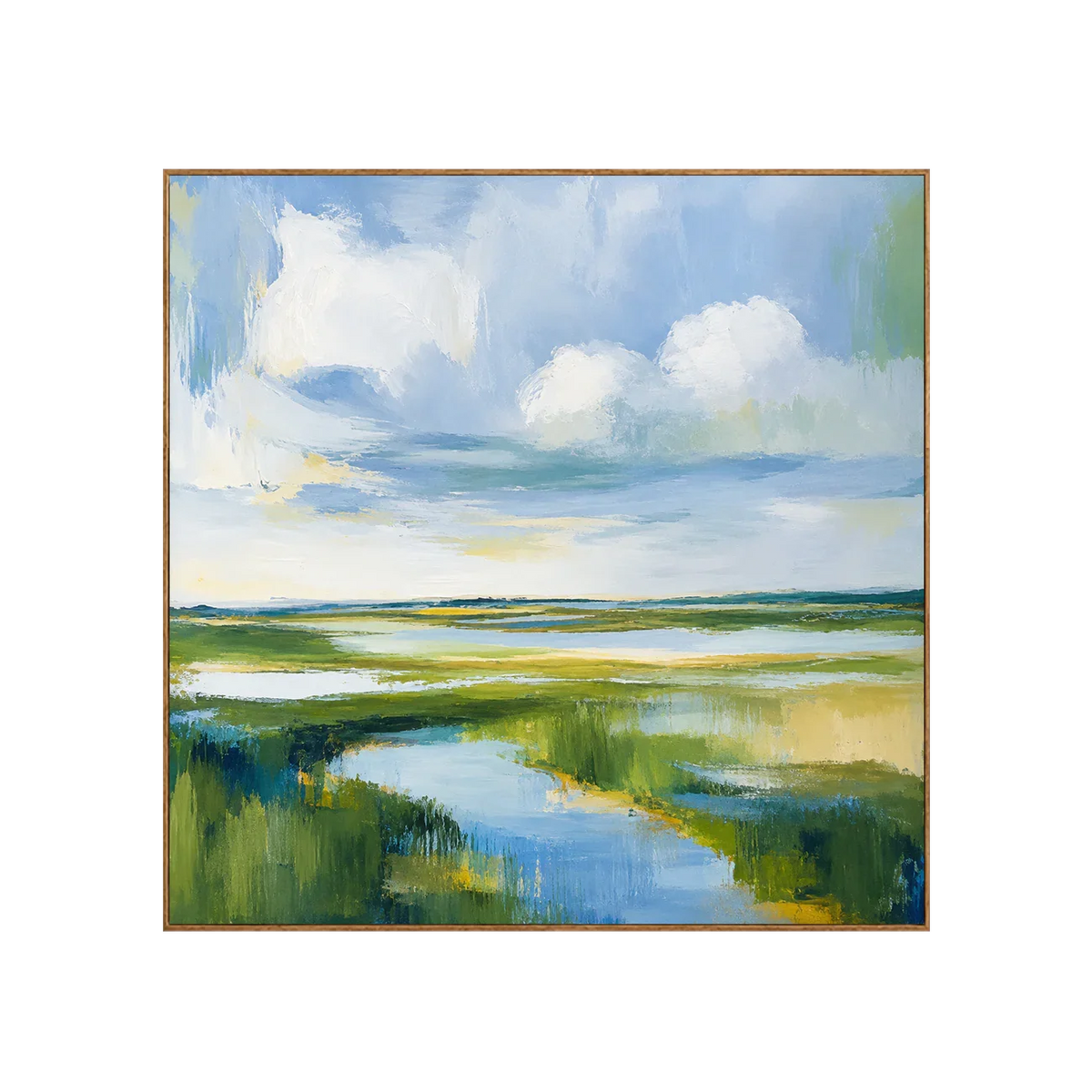 Clouds above a Winding Marsh Waterway Wall Art | Olyrel