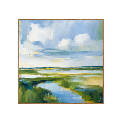 Clouds above a Winding Marsh Waterway Wall Art | Olyrel