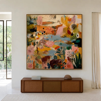 Pastel Garden Marks and Colorful Layers Wall Art styled interior scene 1 | Olyrel