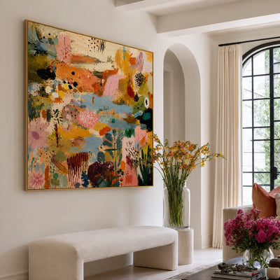 Pastel Garden Marks and Colorful Layers Wall Art styled interior scene 3 | Olyrel