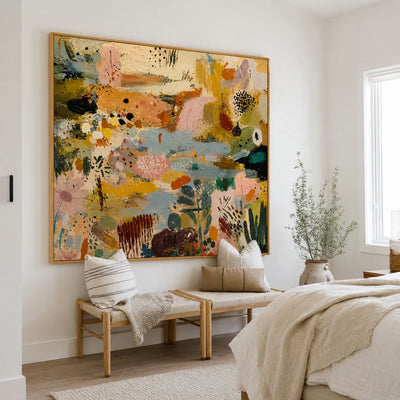 Pastel Garden Marks and Colorful Layers Wall Art styled interior scene 5 | Olyrel