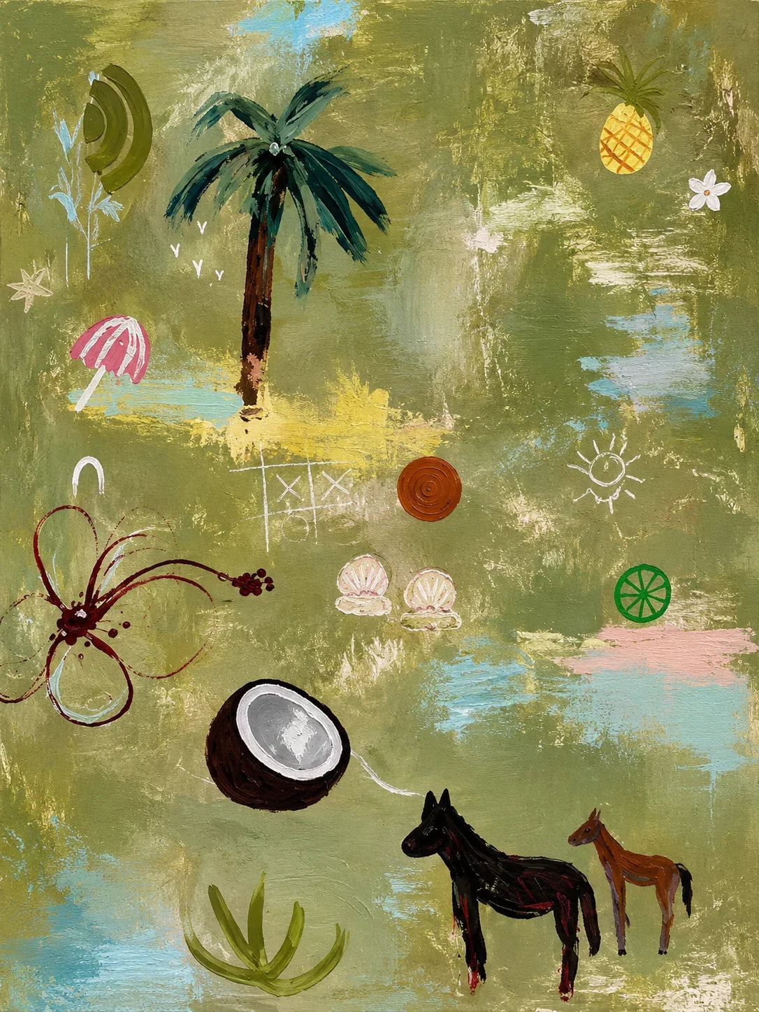 Palm Tree and Playful Tropical Motifs Wall Art artwork view | Olyrel
