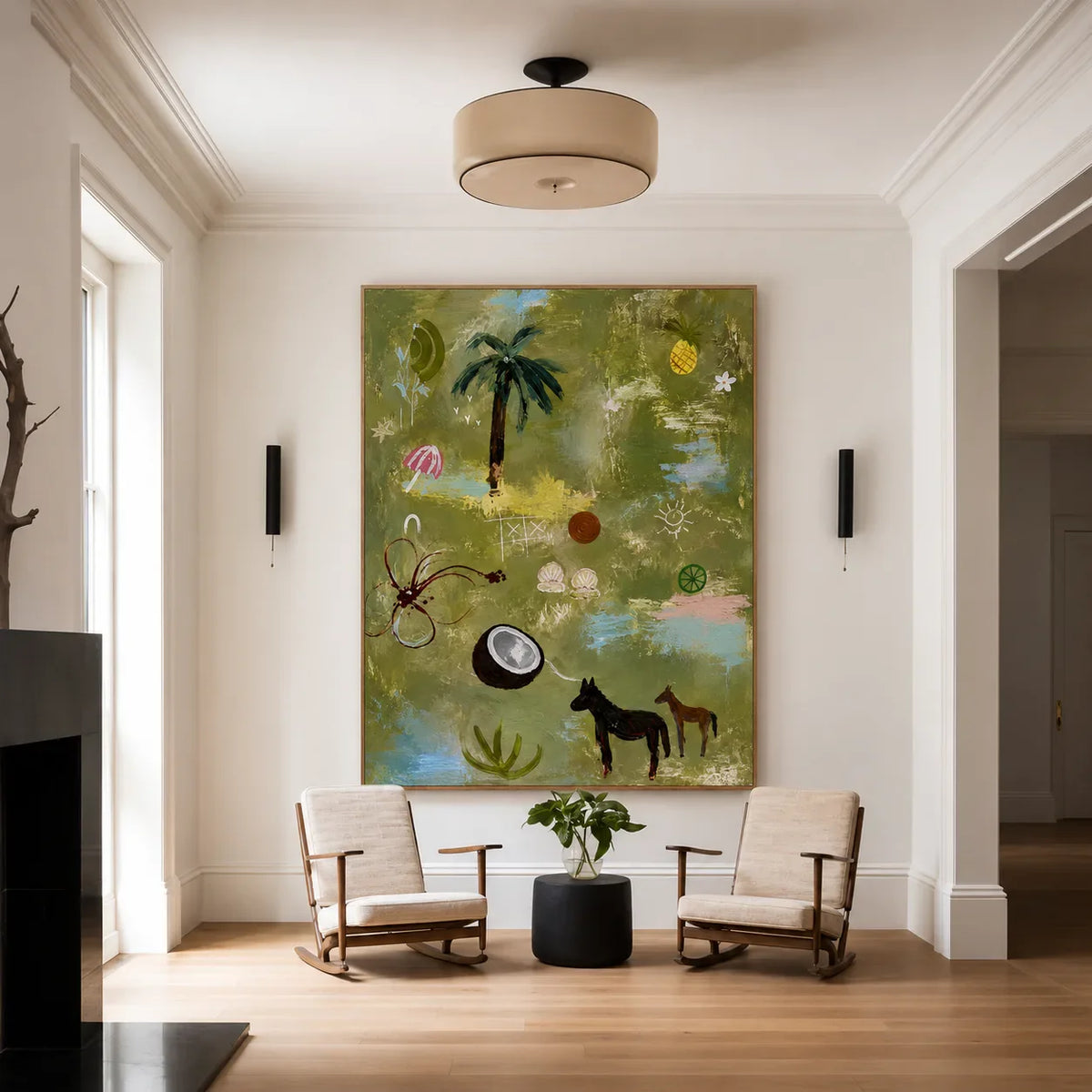 Palm Tree and Playful Tropical Motifs Wall Art styled interior scene 2 | Olyrel