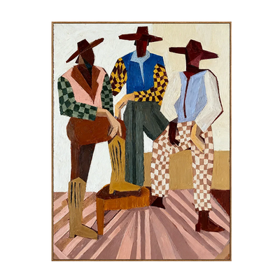 Three Hat-Wearing Figures in Colorful Checks Wall Art | Olyrel