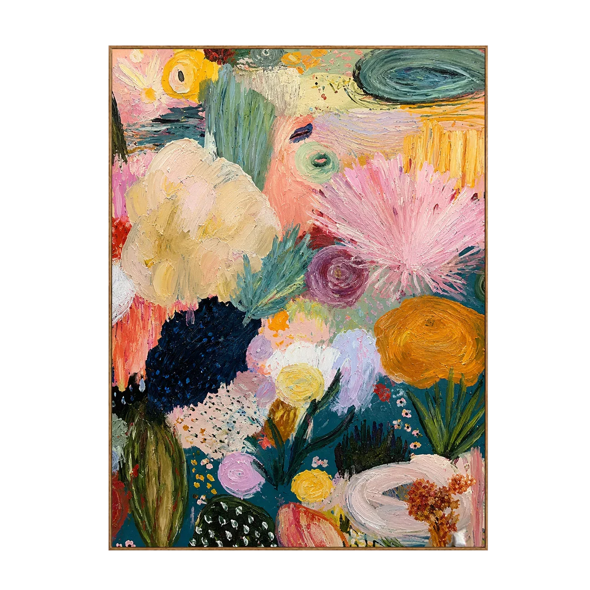 Pink Fan Flowers and Golden Blooms Wall Art | Olyrel