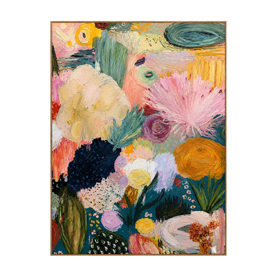 Pink Fan Flowers and Golden Blooms Wall Art | Olyrel
