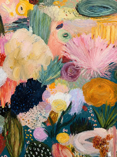 Pink Fan Flowers and Golden Blooms Wall Art artwork view | Olyrel
