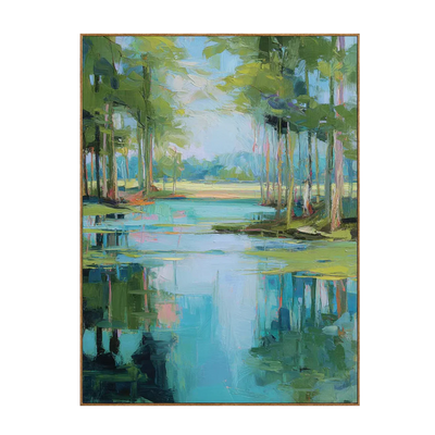 Turquoise Pond beneath Green Trees Wall Art | Olyrel