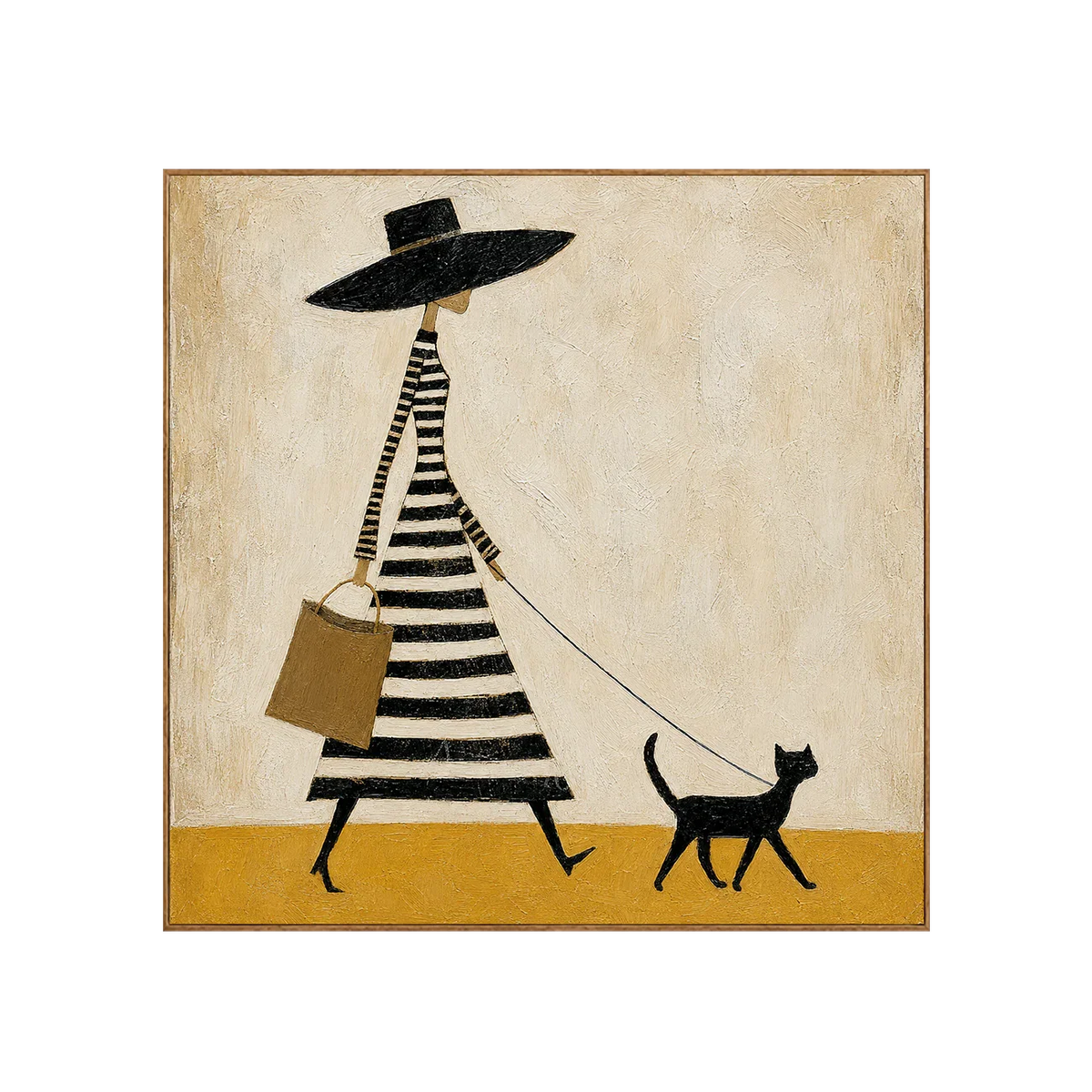 Striped Dress and Black Cat Stroll Wall Art | Olyrel