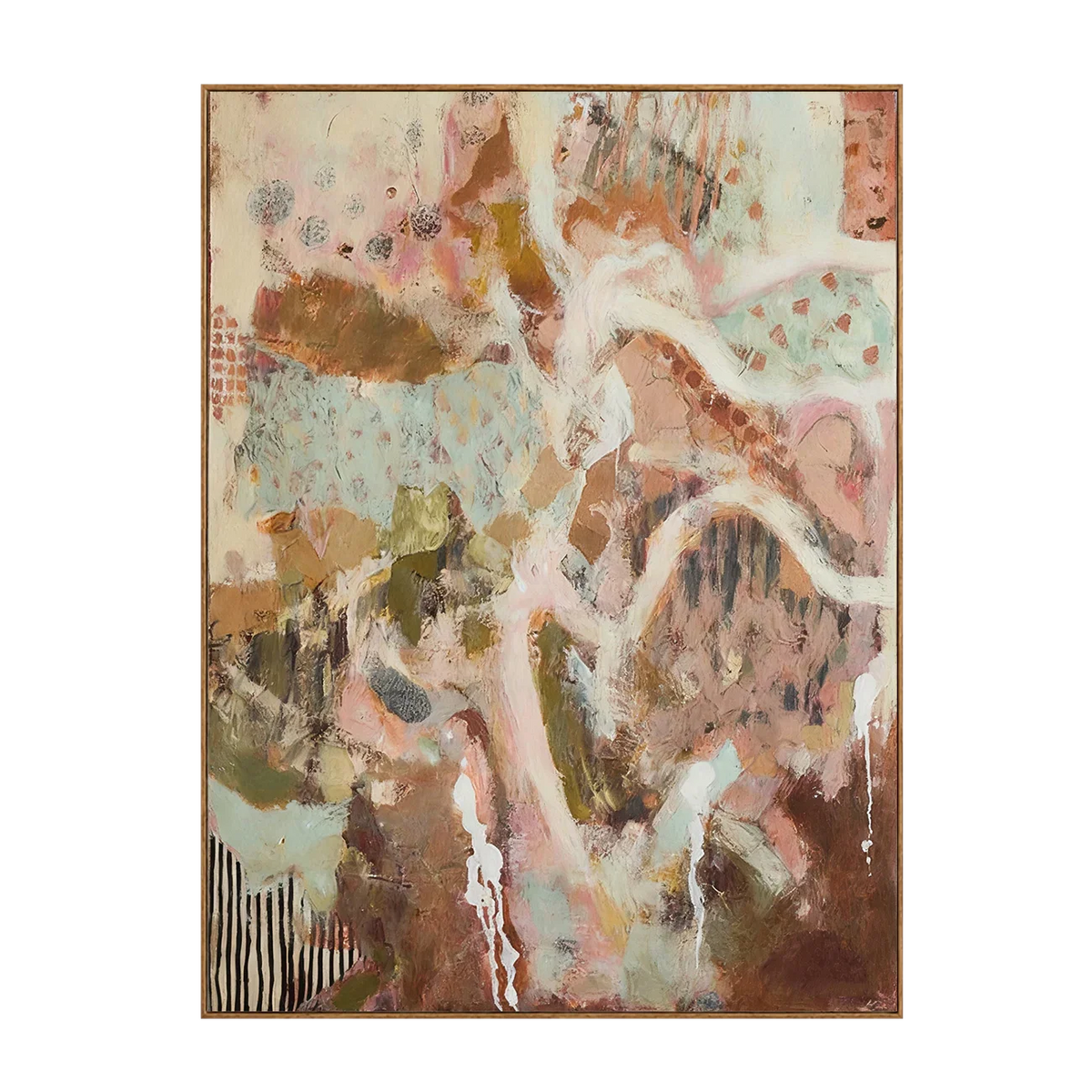 Winding Ivory Lines over Blush and Earth Abstract Wall Art | Olyrel