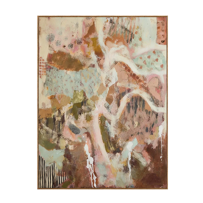 Winding Ivory Lines over Blush and Earth Abstract Wall Art | Olyrel