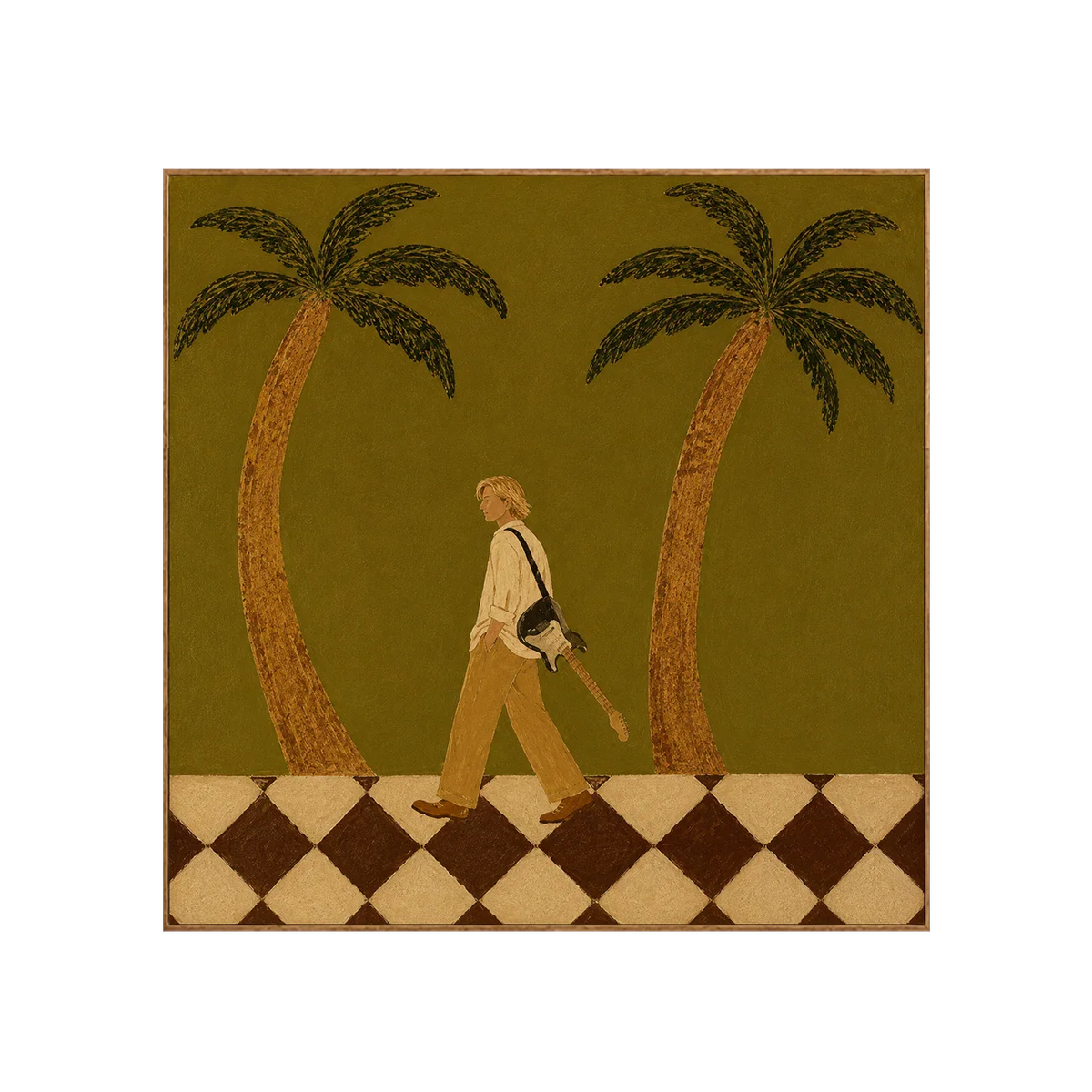 Guitar Stroll between Two Palm Trees Wall Art | Olyrel