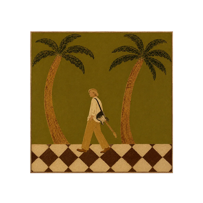 Guitar Stroll between Two Palm Trees Wall Art | Olyrel
