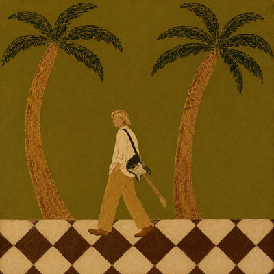 Guitar Stroll between Two Palm Trees Wall Art artwork view | Olyrel