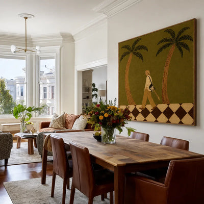 Guitar Stroll between Two Palm Trees Wall Art styled interior scene 1 | Olyrel