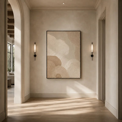 Sand Rings Textured Wall Art shown in a calm bedroom setting | Olyrel