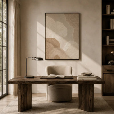 Sand Rings Textured Wall Art shown in a quiet home office | Olyrel