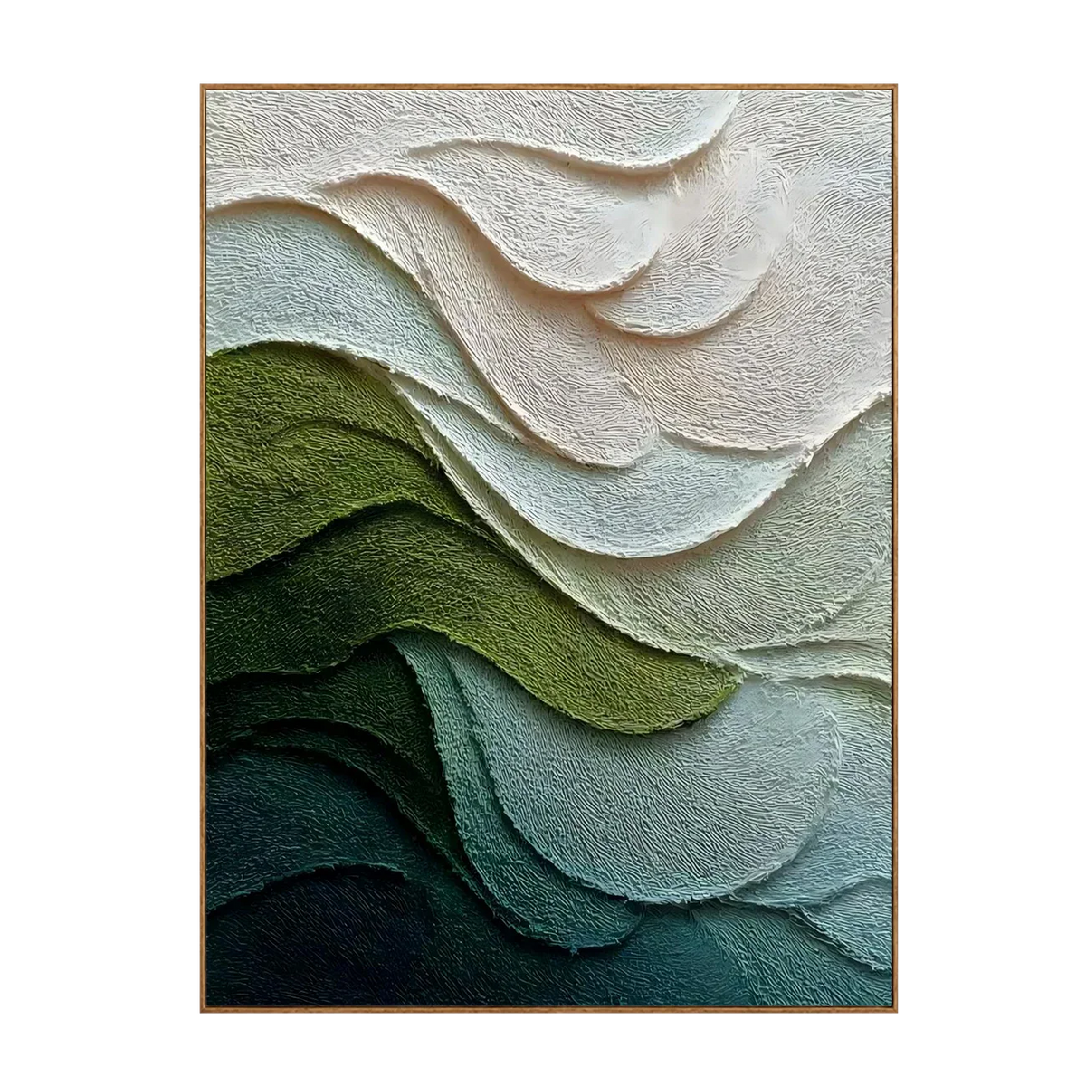 Layered Green and Ivory Waves Abstract Wall Art | Olyrel