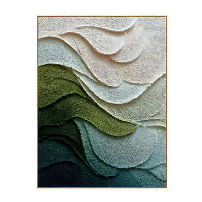 Layered Green and Ivory Waves Abstract Wall Art | Olyrel