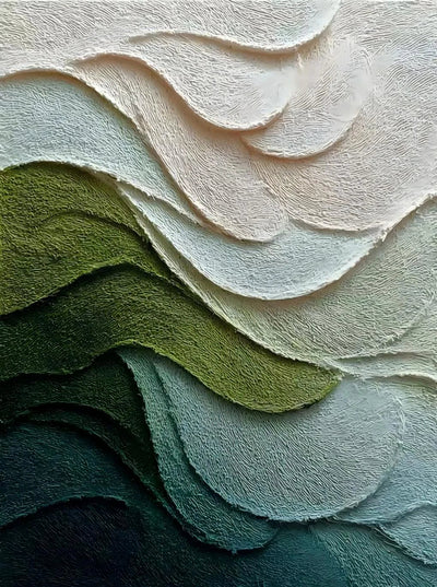 Layered Green and Ivory Waves Abstract Wall Art artwork view | Olyrel