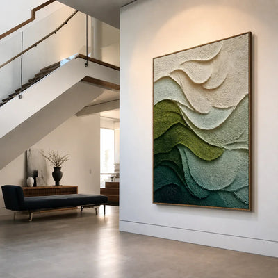 Layered Green and Ivory Waves Abstract Wall Art styled interior scene 3 | Olyrel