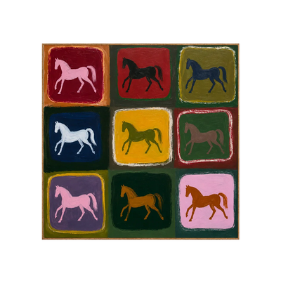 Nine Colorful Horses in a Painted Grid Wall Art | Olyrel