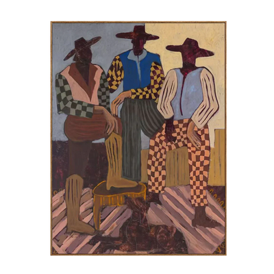 Patterned Trio with Rust Checkered Trousers Wall Art | Olyrel