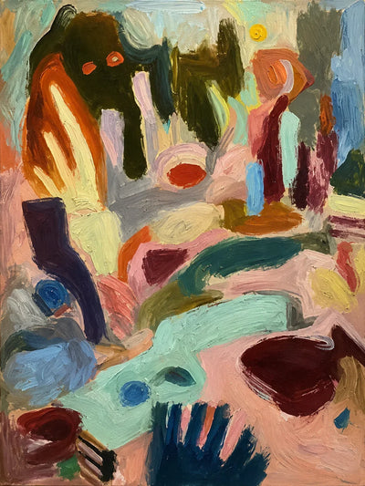 Mint Streams and Warm Color Gestures Abstract Wall Art artwork view | Olyrel