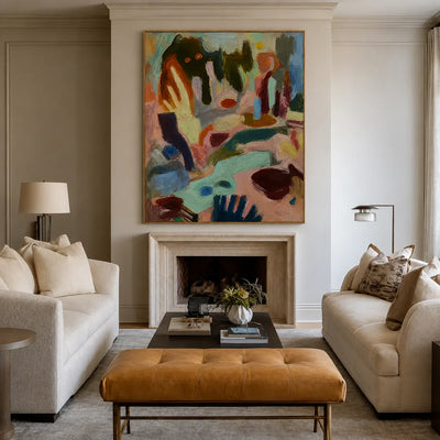 Mint Streams and Warm Color Gestures Abstract Wall Art styled interior scene 2 | Olyrel