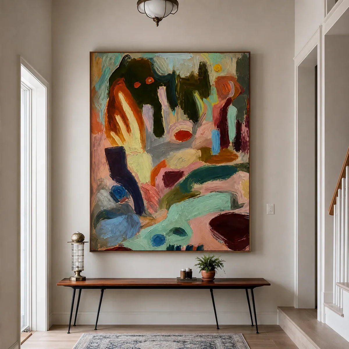 Mint Streams and Warm Color Gestures Abstract Wall Art styled interior scene 3 | Olyrel