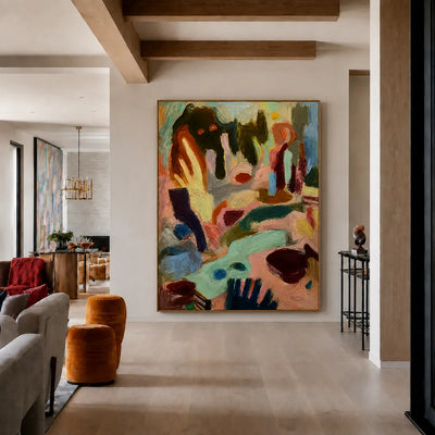 Mint Streams and Warm Color Gestures Abstract Wall Art styled interior scene 5 | Olyrel