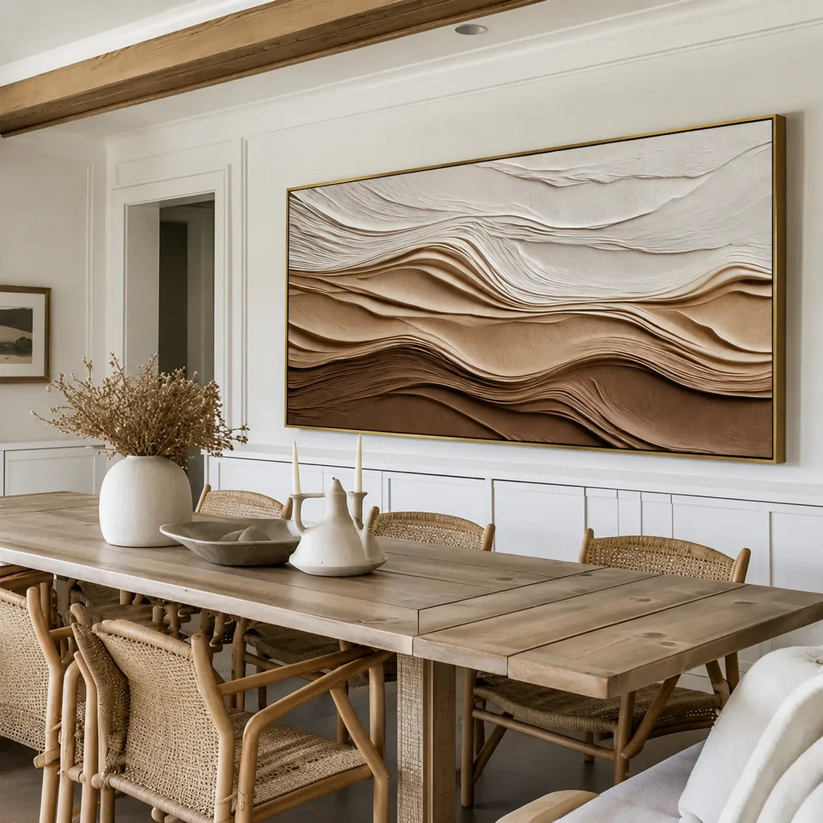 Ivory and Sand Dune Layers Panoramic Wall Art styled interior scene 3 | Olyrel