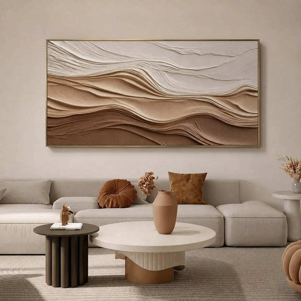 Ivory and Sand Dune Layers Panoramic Wall Art styled interior scene 4 | Olyrel