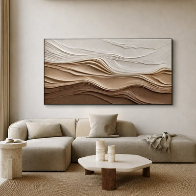Ivory and Sand Dune Layers Panoramic Wall Art styled interior scene 5 | Olyrel