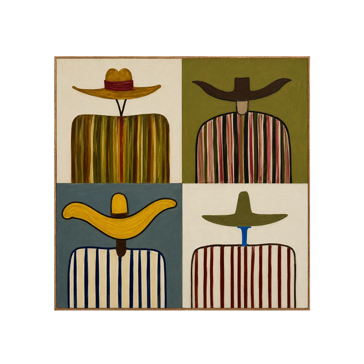 Four Wide Hats and Striped Figures Grid Wall Art | Olyrel