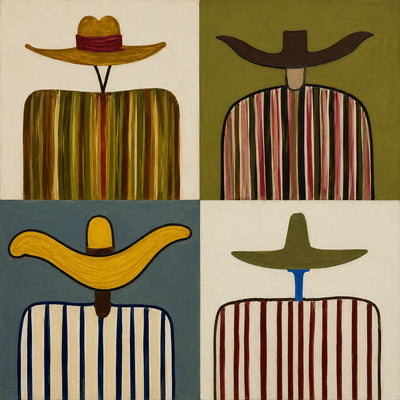 Four Wide Hats and Striped Figures Grid Wall Art artwork view | Olyrel