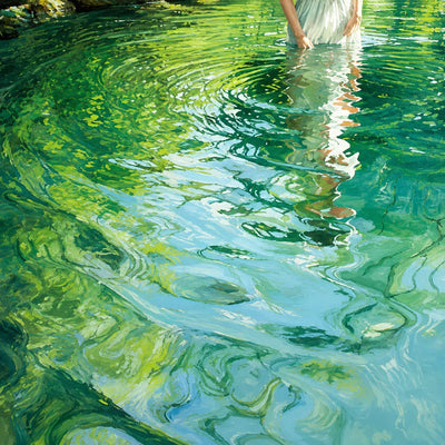White Dress Reflected in Emerald Water Wall Art artwork view | Olyrel