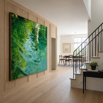 White Dress Reflected in Emerald Water Wall Art styled interior scene 3 | Olyrel