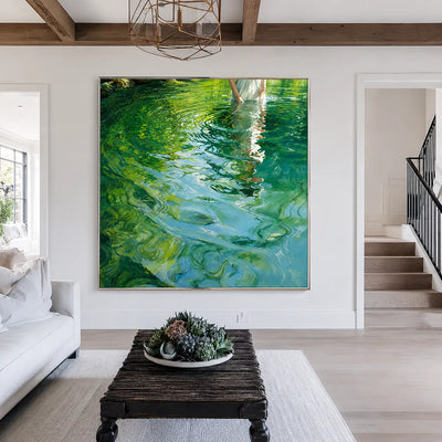 White Dress Reflected in Emerald Water Wall Art styled interior scene 5 | Olyrel