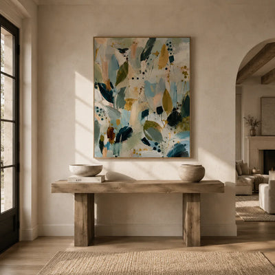 Sage Leaf Abstract Wall Art styled in a entryway | Olyrel
